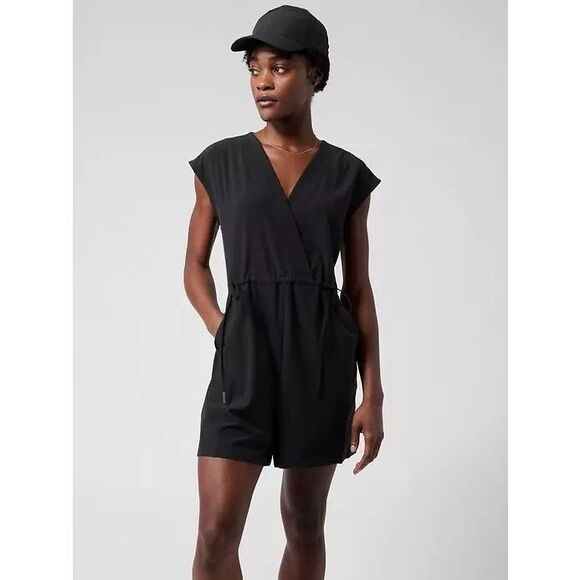 Athleta Marlow Romper Black Sleeveless V-Neck Pockets Size Medium - Picture 1 of 9